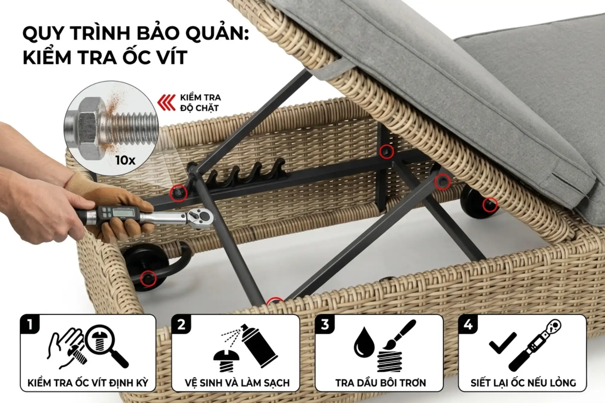 Kiểm tra thường xuyên để đảm bảo ghế xài được lâu hơn 