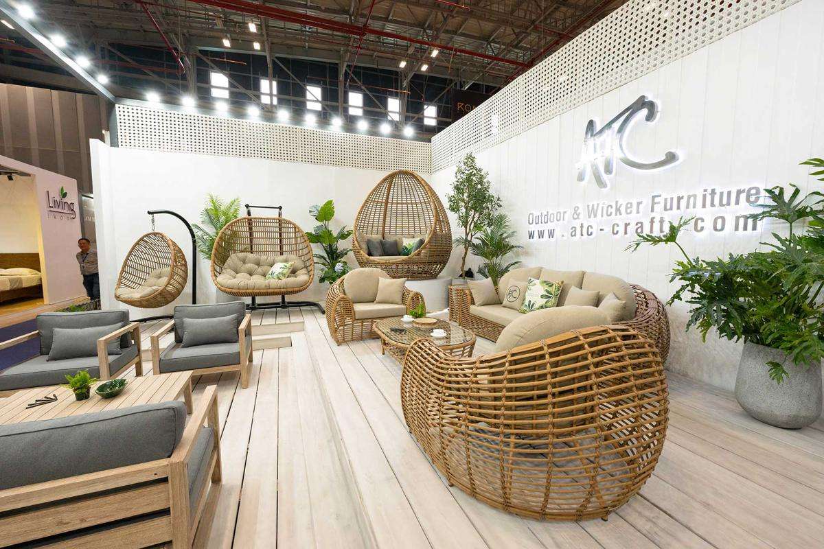 ATC Furniture’s outdoor featuring high-quality wicker seating and hanging chairs for large-scale orders