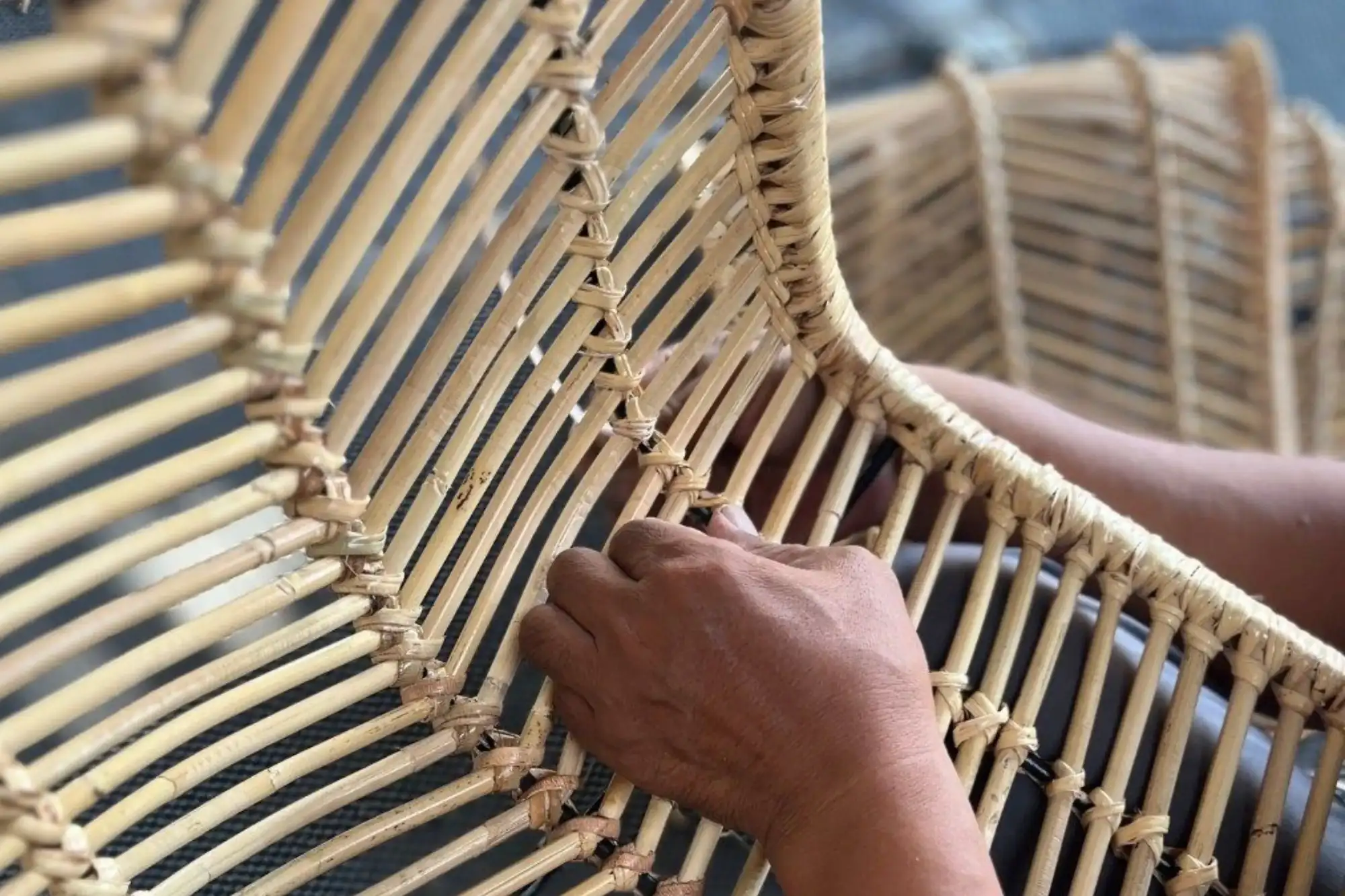 Close-up of handwoven wicker technique.