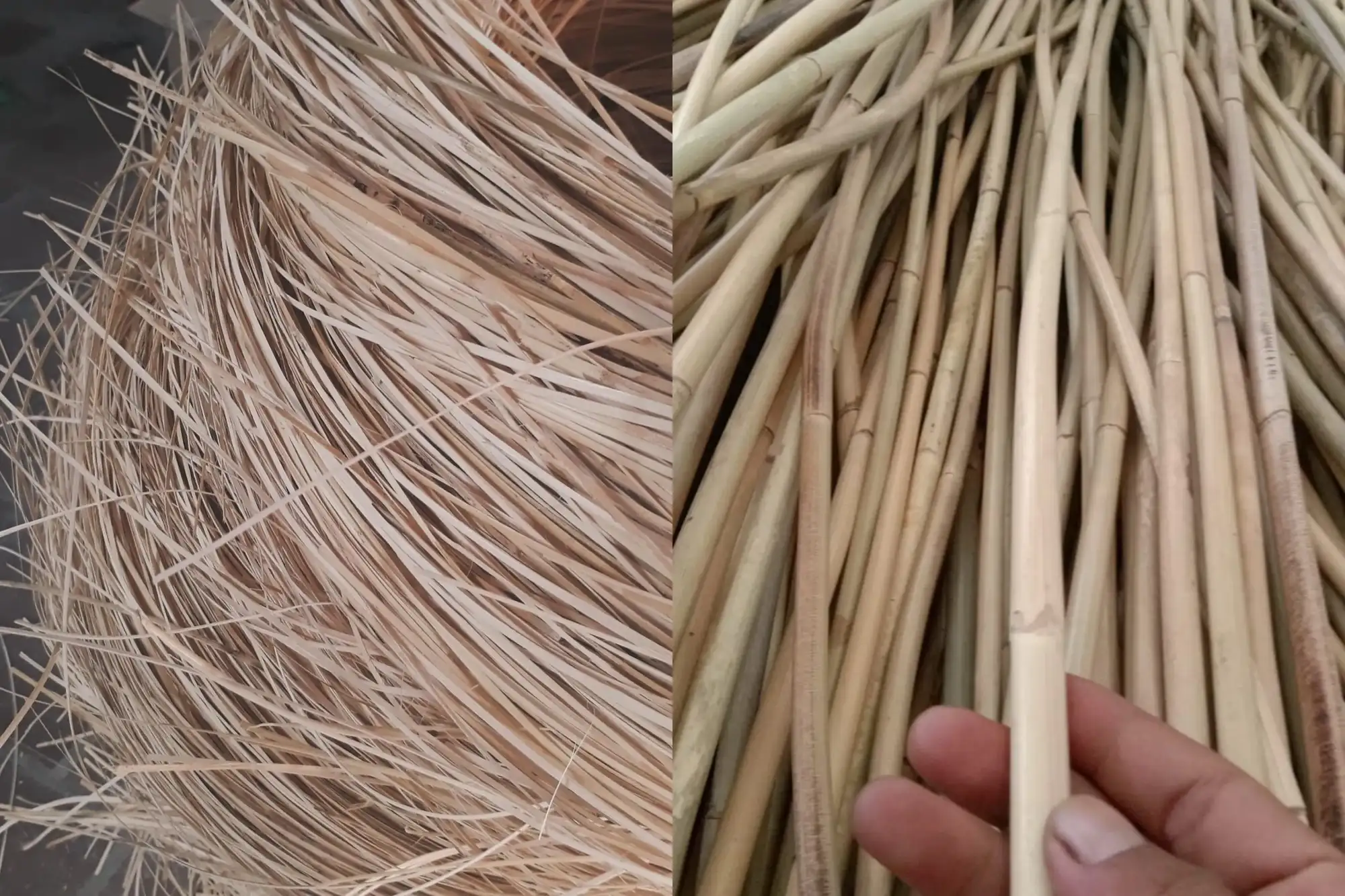 Natural rattan material used in wicker sun lounger production