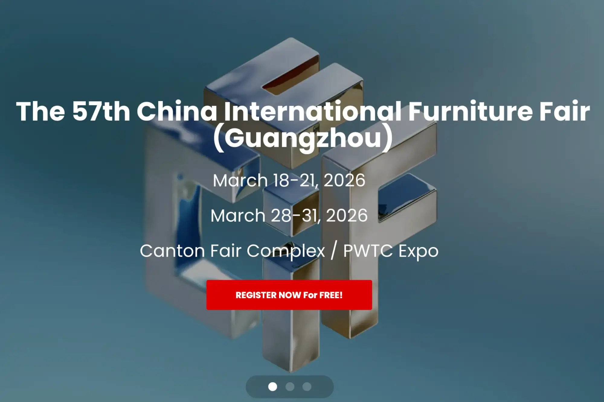 The 57th China International Furniture Fair Guangzhou event banner with dates and venue details