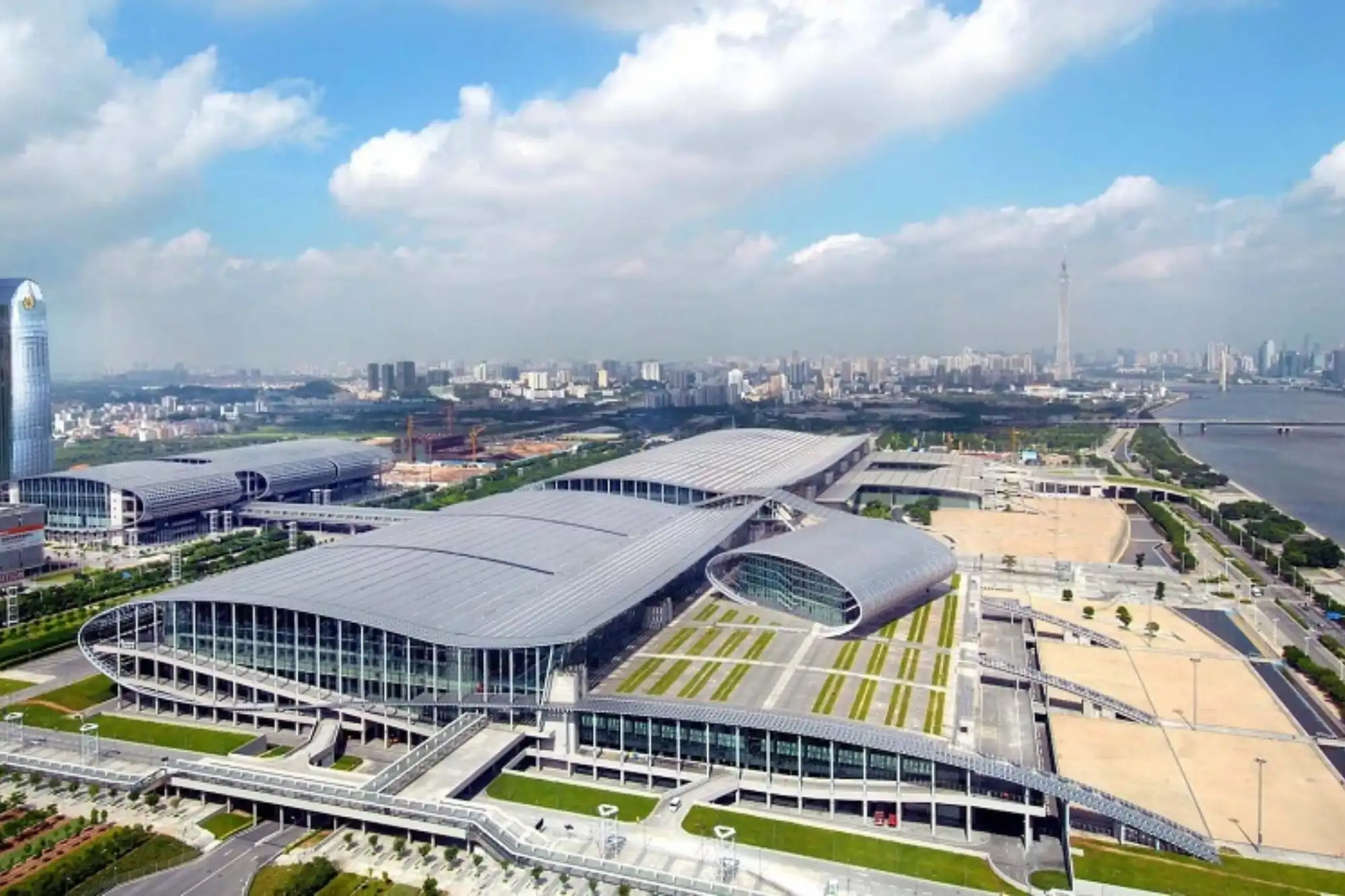 Aerial view of China Furniture Trade Show venue highlighting large scale exhibition complex