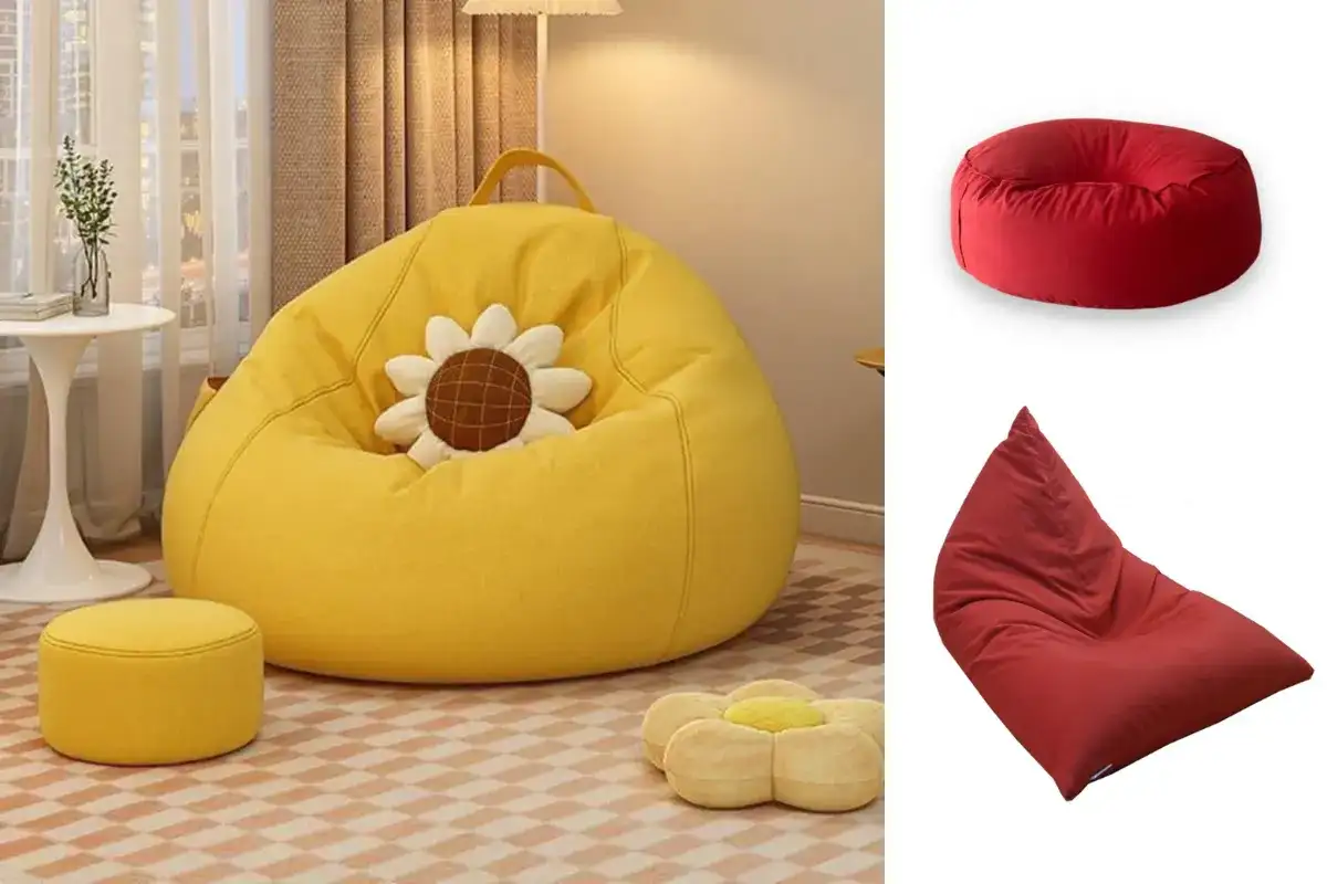 Ghế lười hạt xốp dáng trứng, quả lê và giọt nước với phom tròn mềm mại và kết cấu nhẹ, phù hợp cho nhu cầu thư giãn linh hoạt hằng ngày