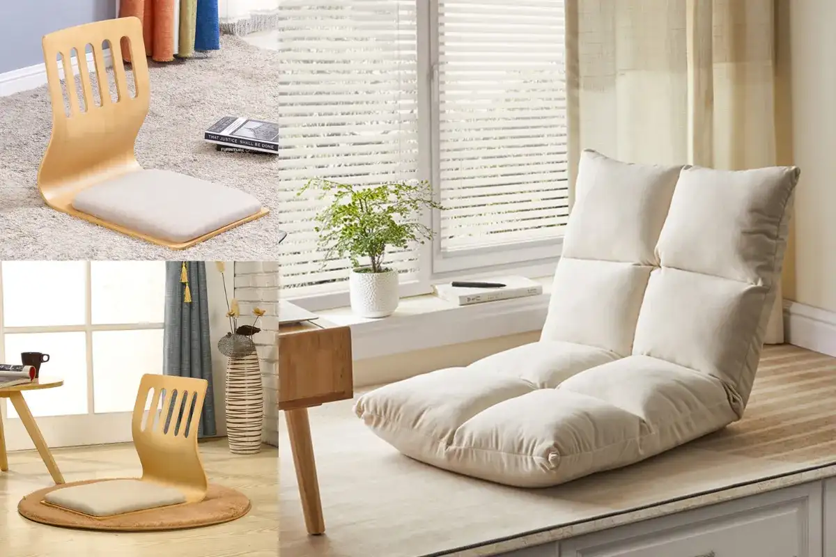 Ghế thư giãn kiểu Nhật với thiết kế chân thấp, ngồi sát sàn và phong cách tối giản trong không gian sống yên tĩnh