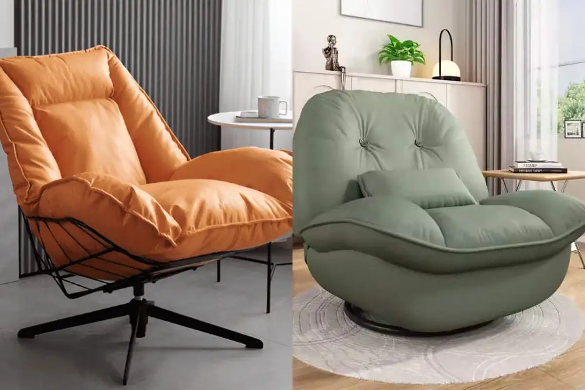 Ghế lười xoay 360 độ với đệm ngồi êm ái, phù hợp cho nhu cầu thư giãn linh hoạt trong không gian sống hiện đại