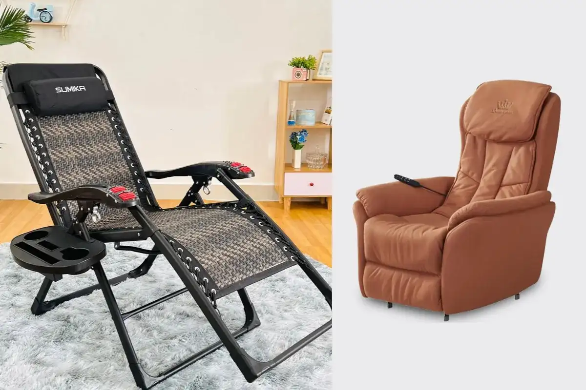 Ghế thư giãn dành cho người lớn tuổi gồm ghế ngả có tay vịn và ghế đệm nâng đỡ giúp ngồi xuống đứng lên dễ dàng hơn