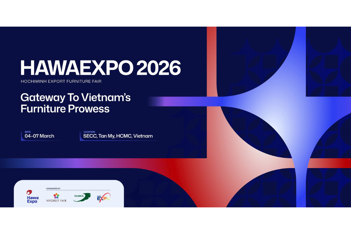 Official HAWA Expo 2026 banner featuring the theme Gateway to Vietnam’s Furniture Prowess at SECC