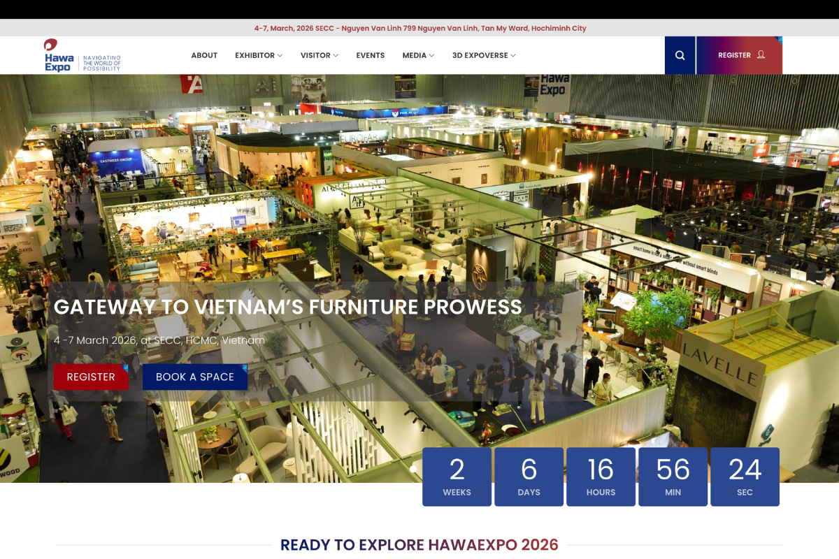 HAWA Expo 2026 official website homepage with registration button and event countdown