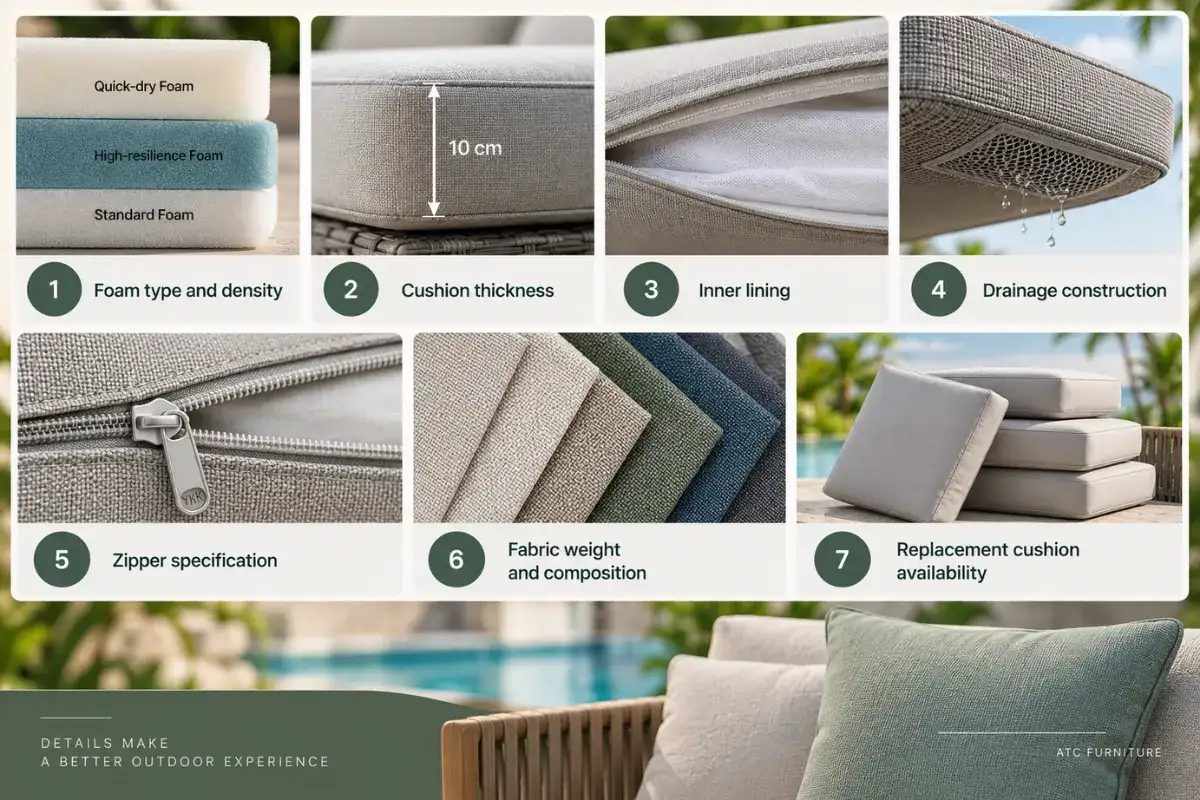 Standard and quick-dry foam options for outdoor poolside cushions