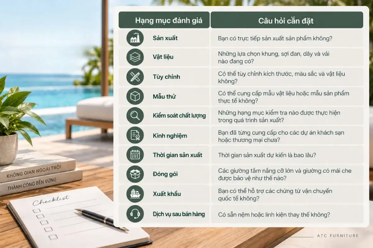 Các câu hỏi quan trọng khi đánh giá nhà sản xuất trước khi đặt hàng cho dự án nghỉ dưỡng
