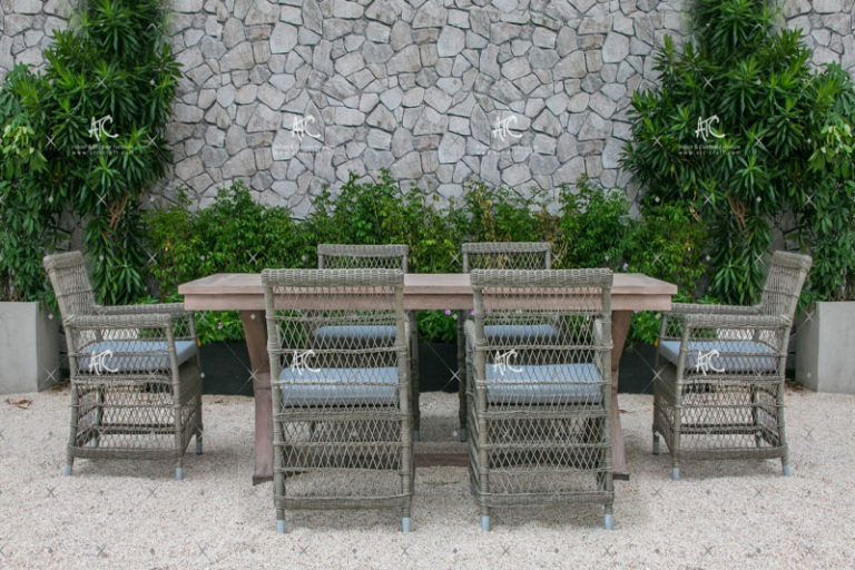 6-seat rattan woven dining table and chair set in classic style