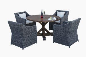 Garden poly rattan dining set with wood table