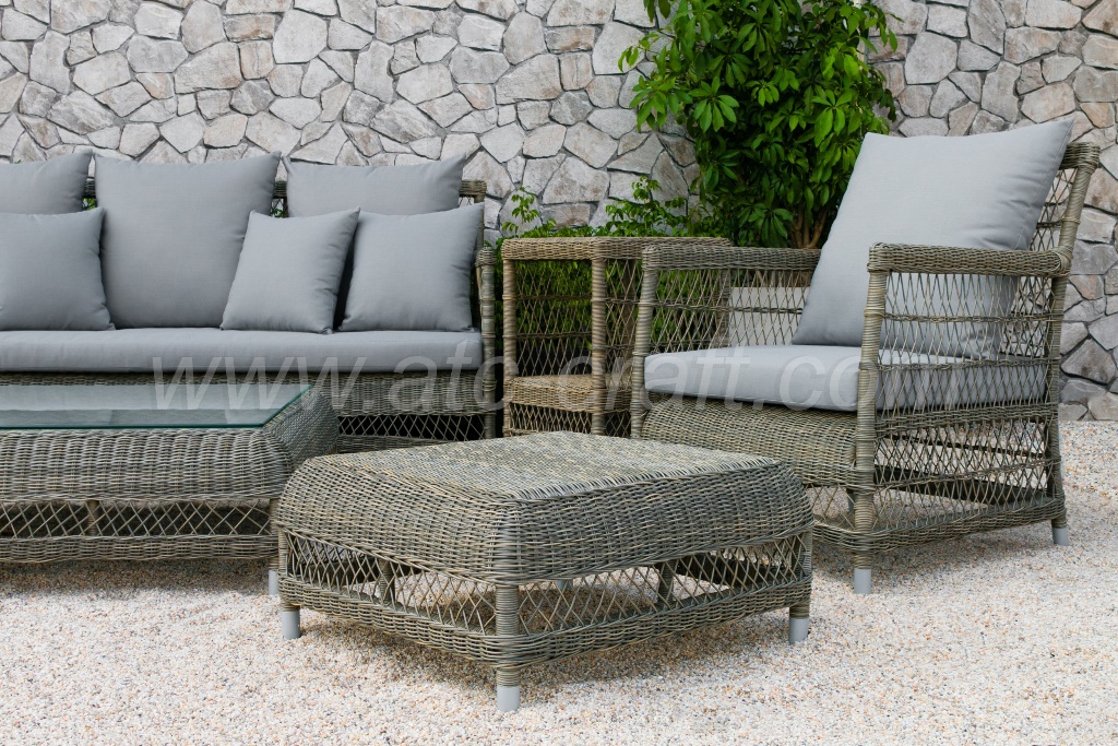 Different outdoor furniture made from synthetic rattan