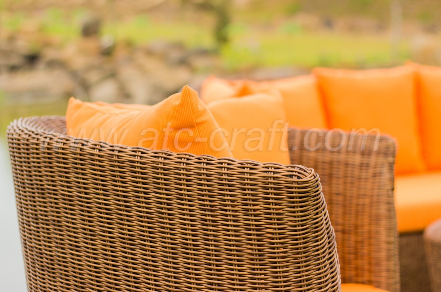 Outdoor living room furniture with a warm brown tone creates a rustic country style