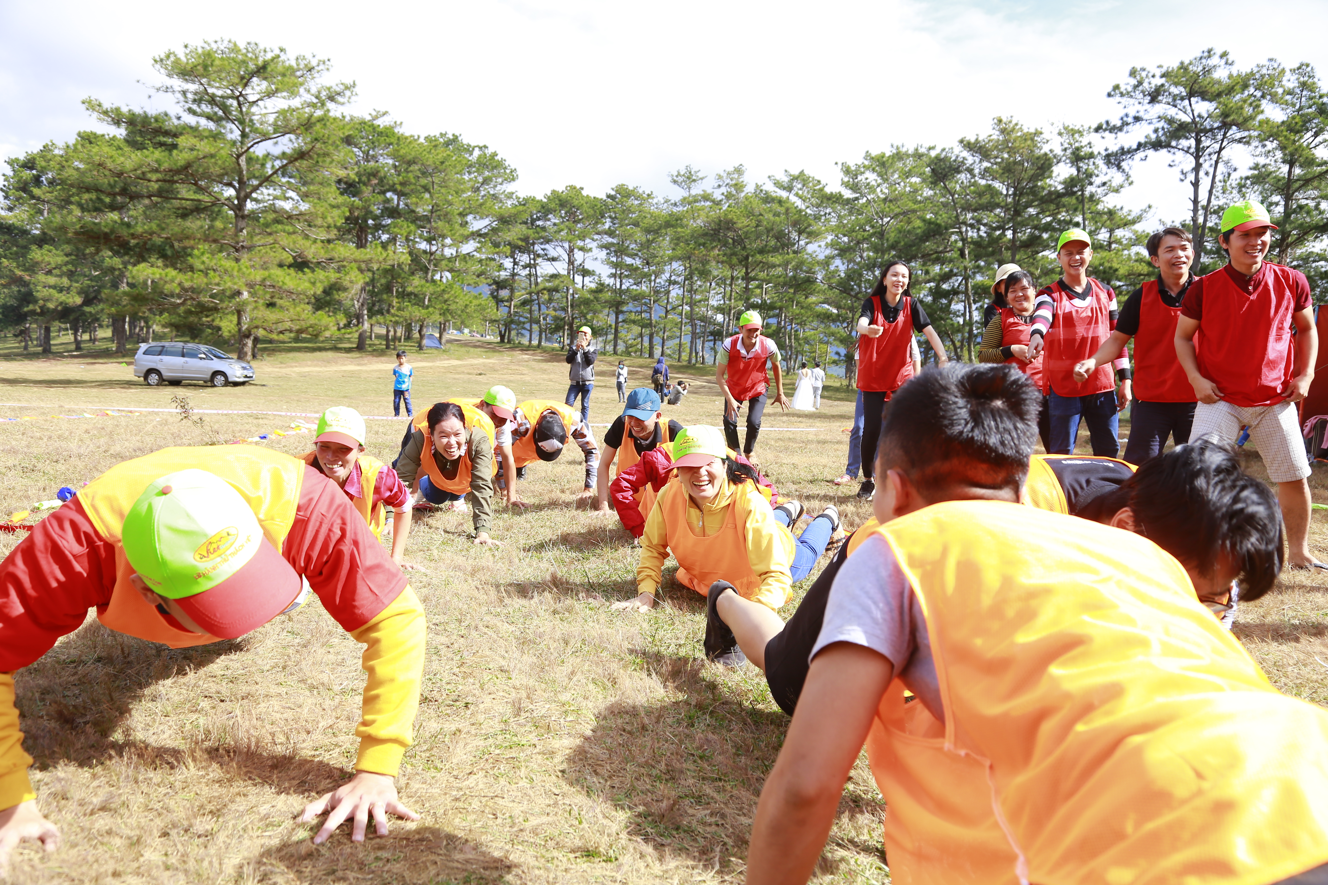The team building trip provides outdoor exercises that improve health of workers, especially white collar workers
