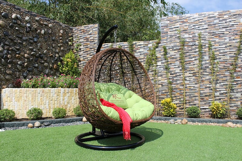 Synthetic rattan hanging swing chair the innovative usage of metal furniture