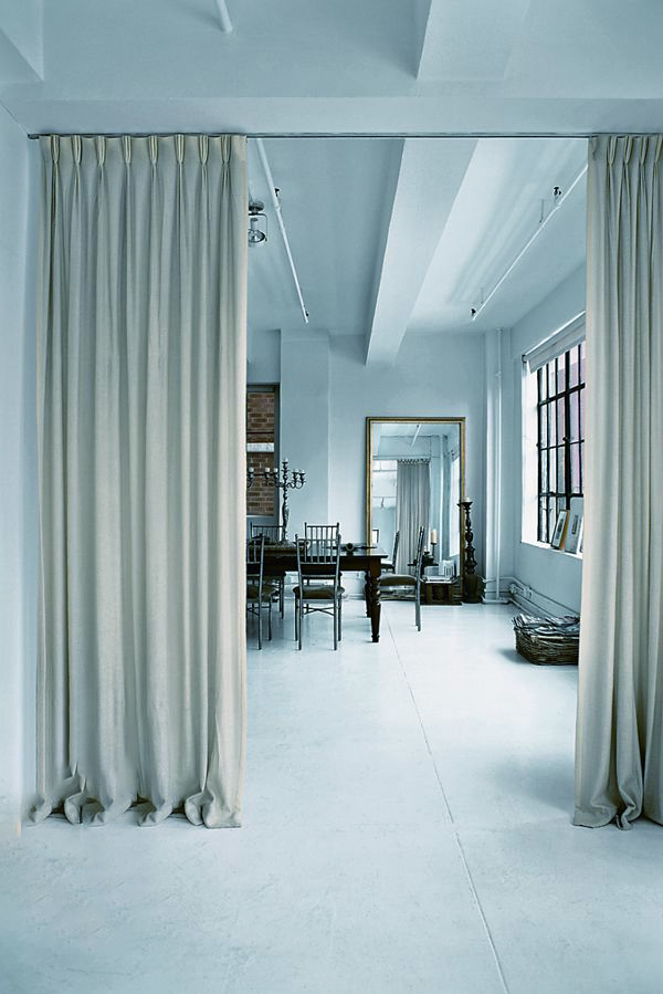 Divided room by curtain