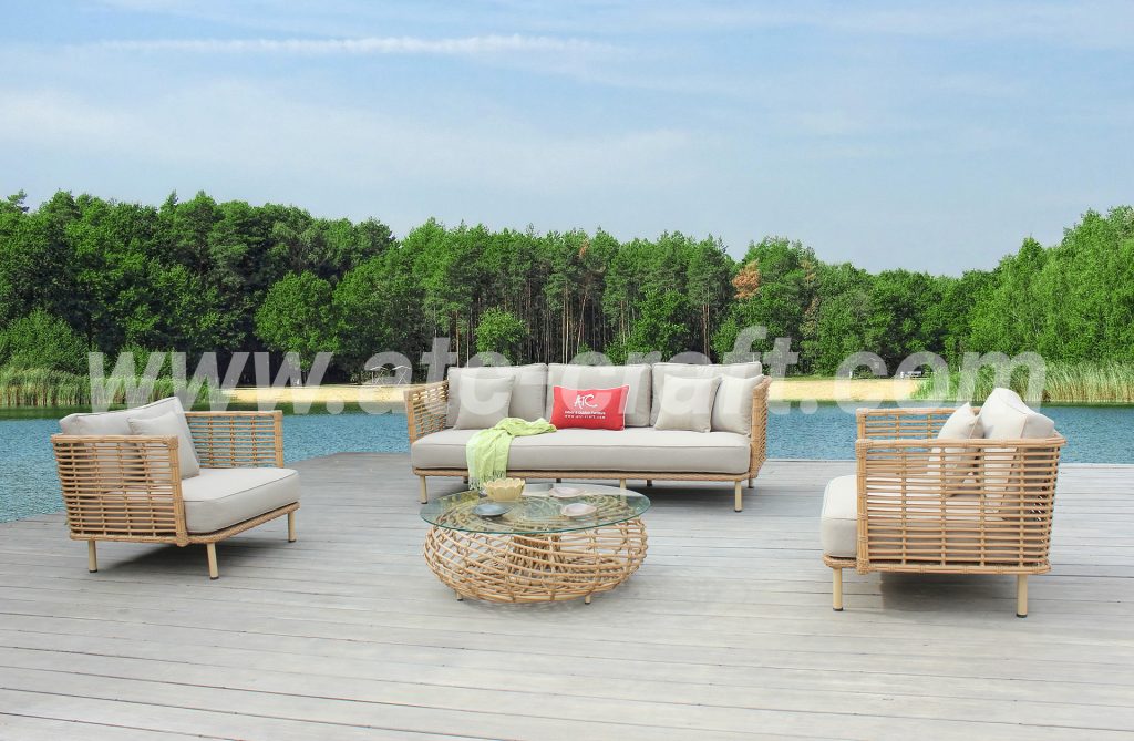 Yellow Poly Bamboo Wicker Sofa Set for Outdoor RASF-173