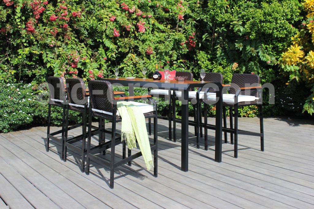 Outdoor Black Iron Furniture Bar Set 6 Extra Tall Stool