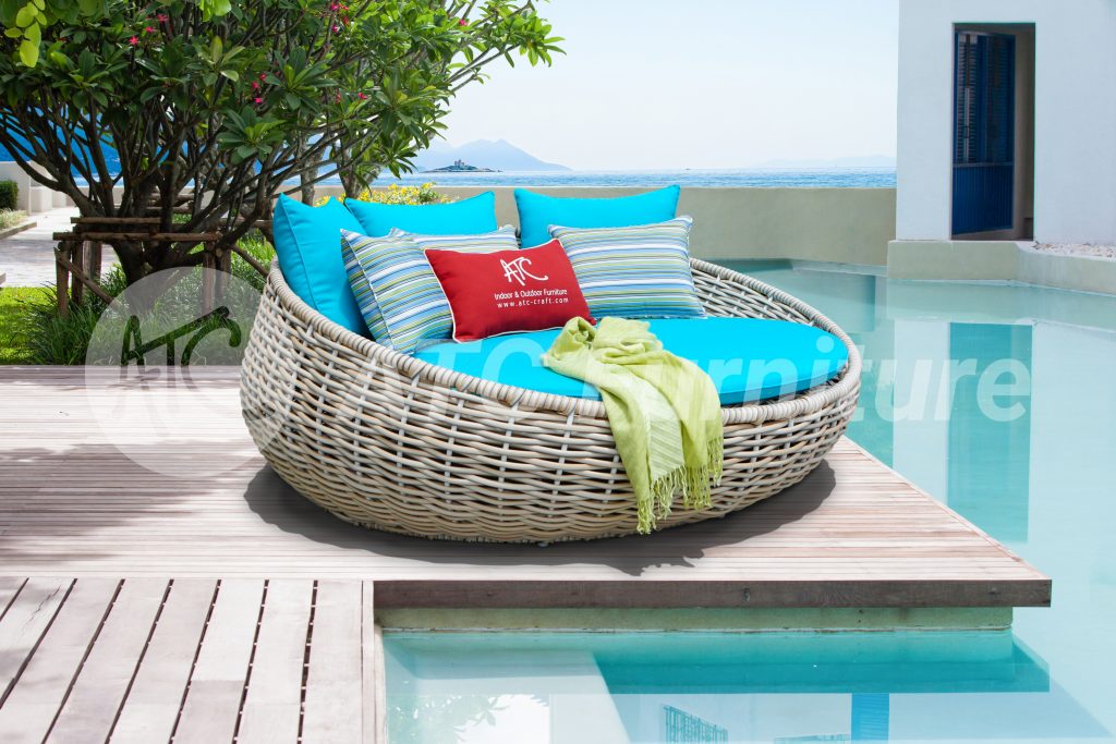 white poly rattan round sunbed brings a modern and youthful style