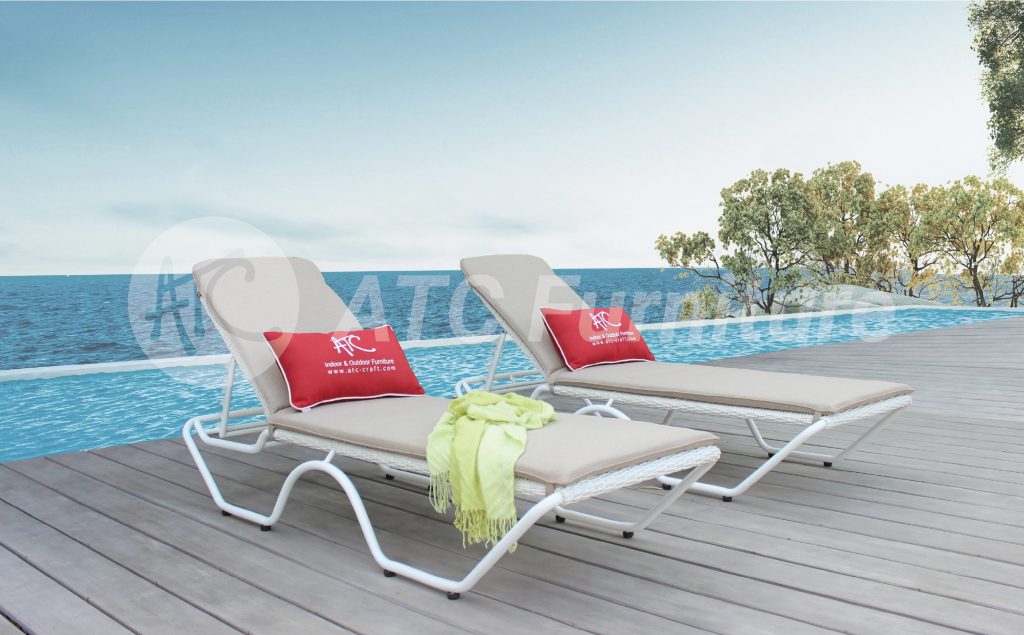 Single sunlounger with the adjustable backrest for pool area