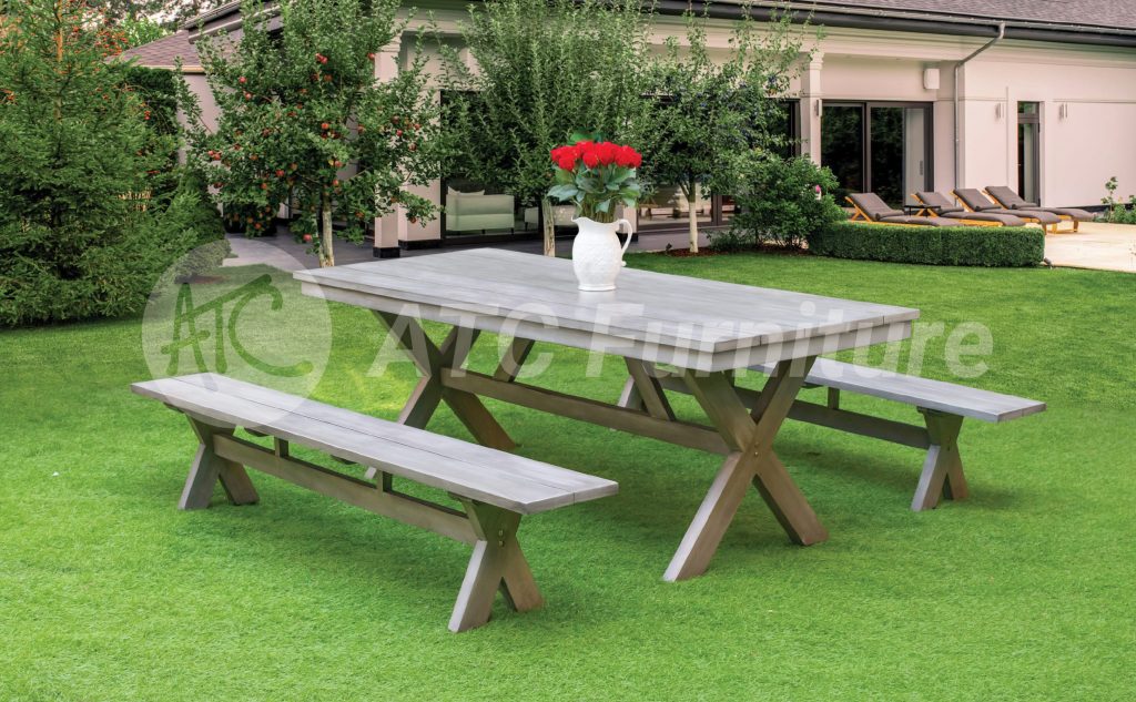 outdoor wooden bench dining set
