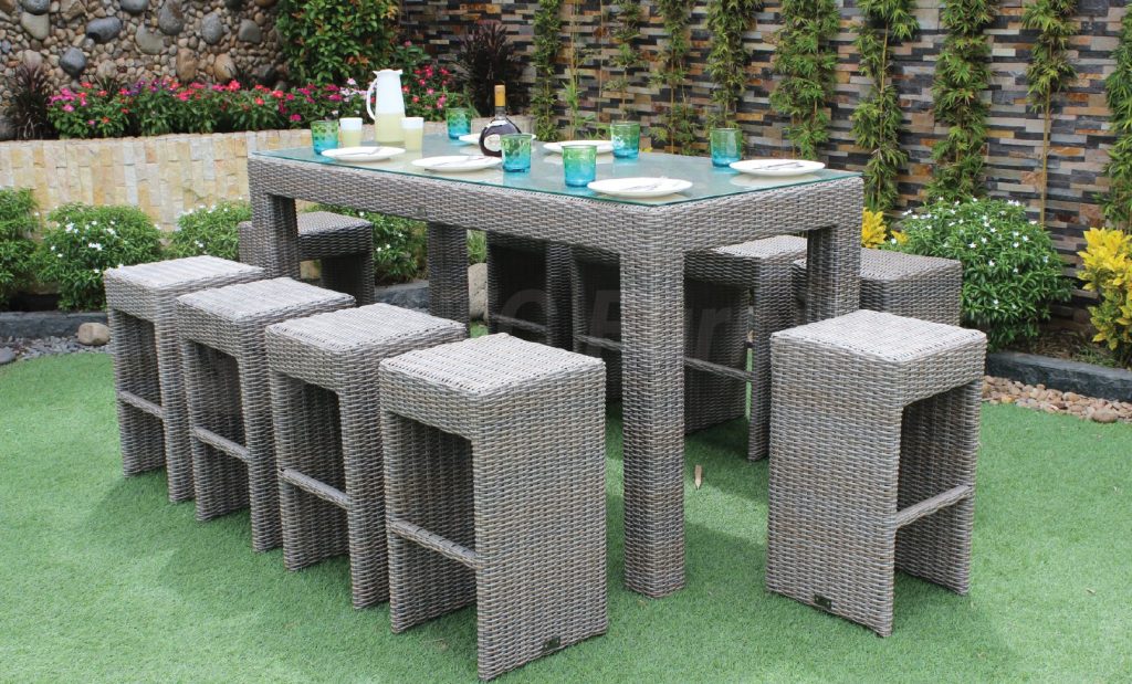 Coffee bar set with 10 poly rattan chairs
