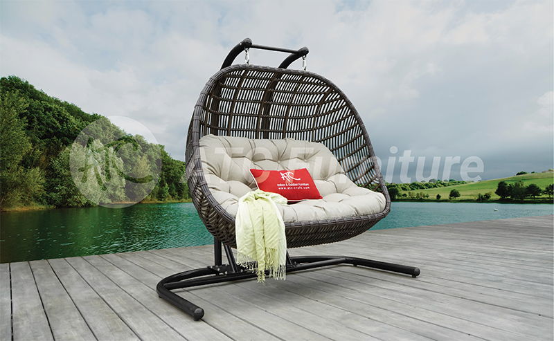 Double poly rattan bamboo swing chair