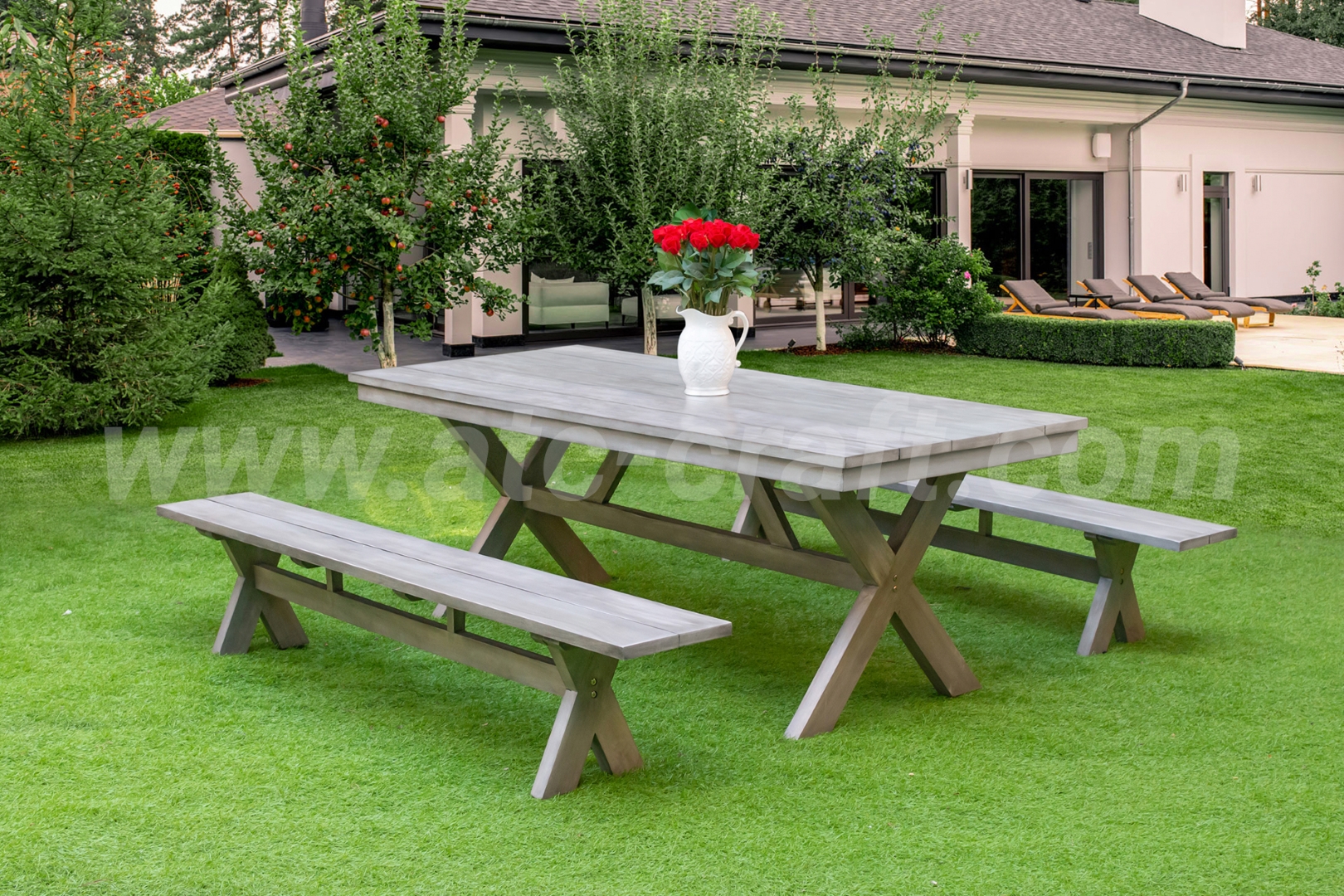 Outdoor Wooden Dining Table Set With Benches RADS-255