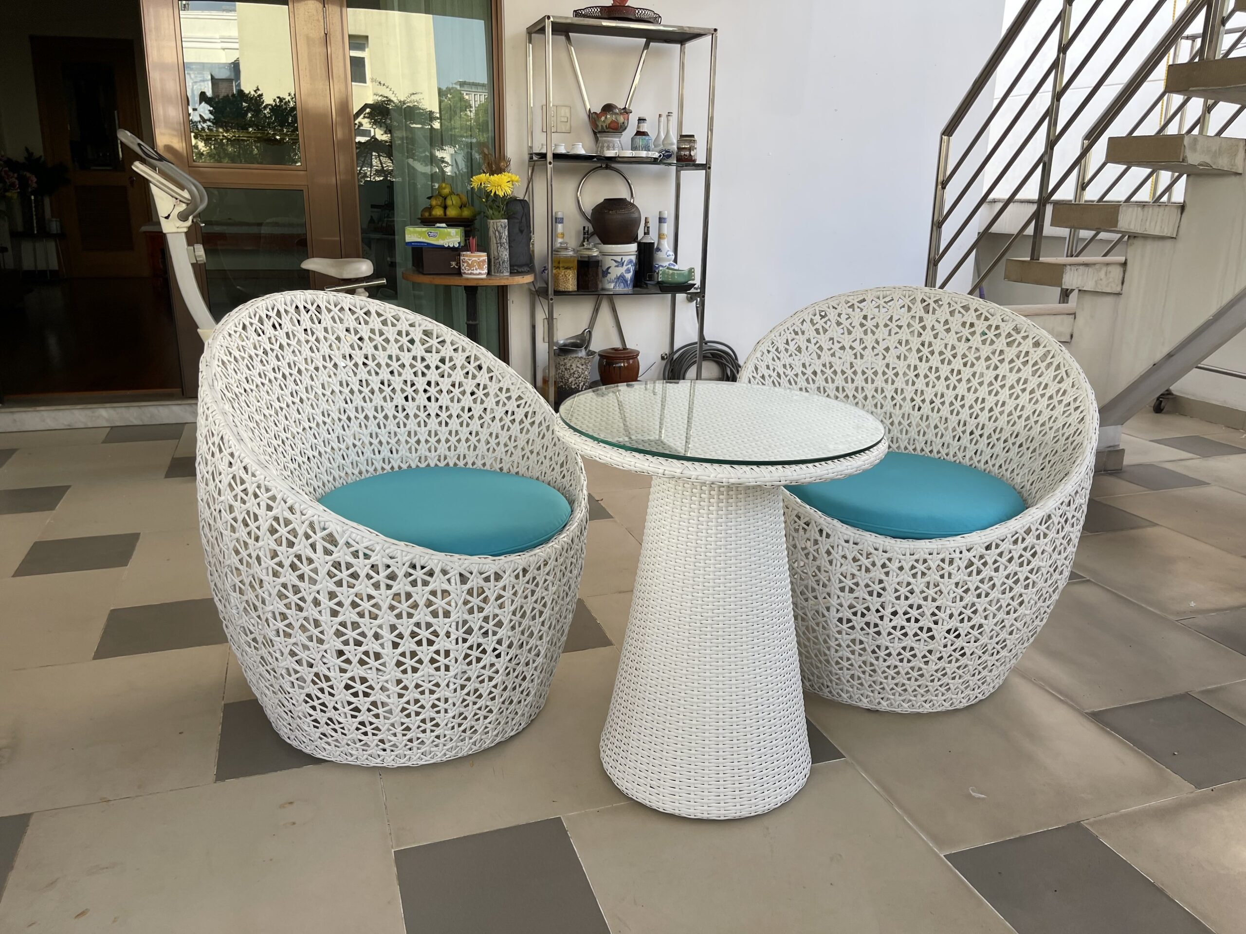 Furniture delivery resin rattan mini coffe table set