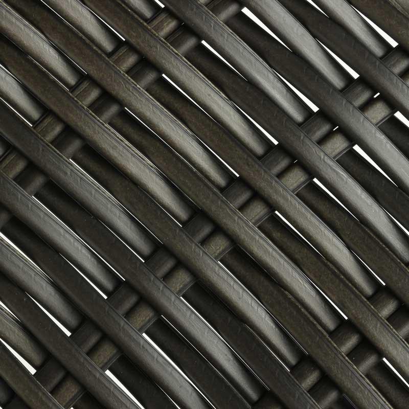 Close-up view of black synthetic rattan weave, showcasing the texture and durability of the material used in outdoor furniture